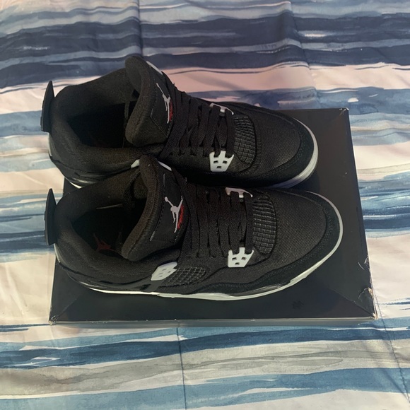 Air Jordan 4 Black Canvas GS SIZE 7 - Picture 5 of 7